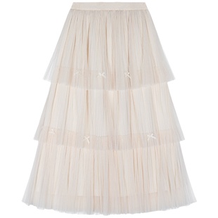 今屿花花 白色高腰裙子女秋冬季2025新款a字半身长裙蛋糕裙纱裙