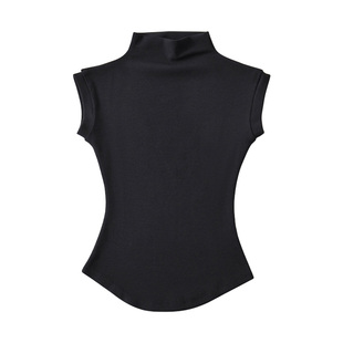 BERAN 美式复古Y2K辣妹立领包袖纯色修身圆弧下摆半袖无袖T恤上衣