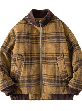 90白鸭绒韩范毛呢短款格子羽绒服
