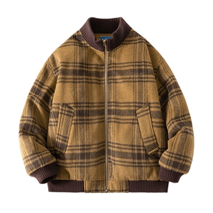 男童冬季韩范毛呢短款格子羽绒服2025新款儿童男孩加厚防寒外套潮