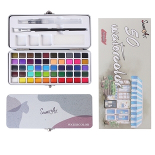 西米美术72色固体水彩颜料美甲专用铁盒套装水粉画套装全套带笔盘
