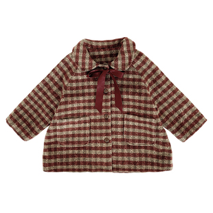 幼悠新款儿童装外衣冬季女童呢大衣洋气宝宝格子外套加厚保暖上衣