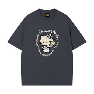 Drew金智秀明星同款Kitty猫卡通印花短袖T恤男女潮牌宽松情侣半袖