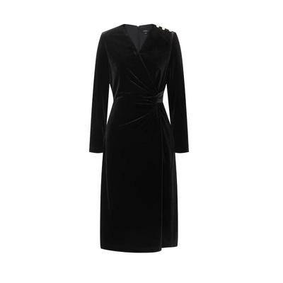 Scofield气质V领天鹅绒连衣裙