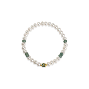 京润珍珠晴凌S925淡水珍珠5.0-6.0mm白色近圆形转运筒珠翡翠手链D