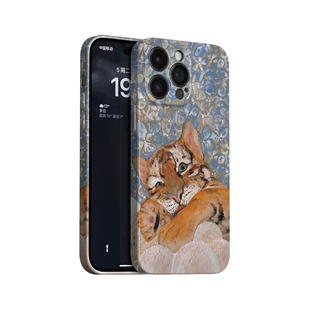 虎头虎脑~呆萌油画老虎ins适用苹果17promax手机壳iPhone16华为mate70小米15vivoS19艺术iqooneo12oppofindx8