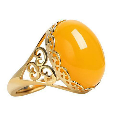 金色仿蜜蜡戒指可调节女士