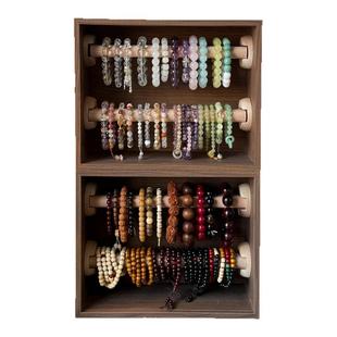 文玩手串展示架收纳盒防尘桌面高档精致手链胡桃木纹首饰盒实木