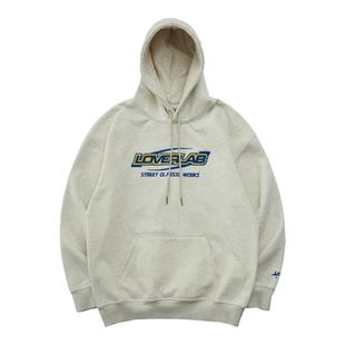 LoverLab 秋冬复古重磅加绒宽松卫衣男 字母短款宽松基础连帽套头