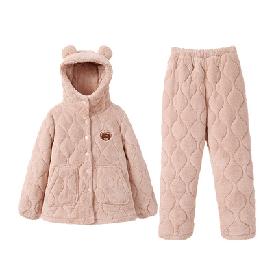 安之伴【巨保暖】三层加厚夹棉睡衣女冬季冬款可外穿玉狐绒家居服