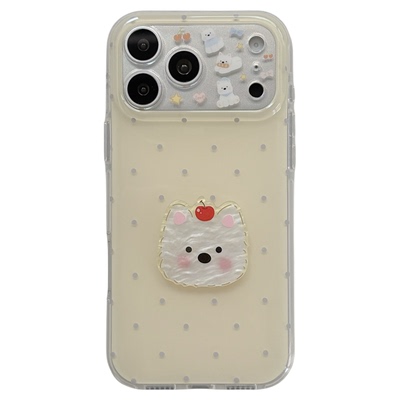 jze韩风ins简约奶油黄波点小狗立体适用苹果17ProMax手机壳iphone15新款16pro女款17pro双层14全包防摔手机套