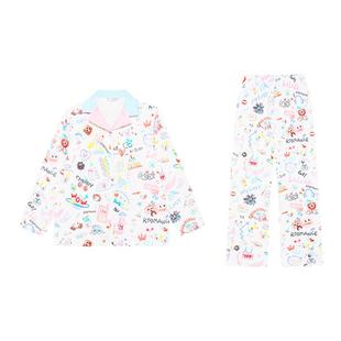 明星同款RooMance汝曼司原创涂鸦印花雪尼绒睡衣女秋冬家居服套装