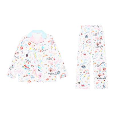 明星同款RooMance汝曼司原创涂鸦印花雪尼绒睡衣女秋冬家居服套装