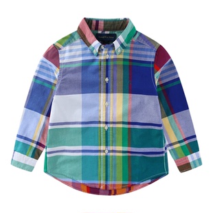 RL051男女童小马春秋格子牛津纺纯棉长袖衬衣 儿童衬衫