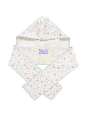 秋冬法式碎花兔子一体保暖围巾帽