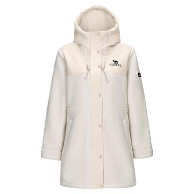 骆驼户外女装开襟连帽抓绒衣