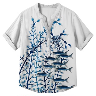 3D digital printed V-neck casual shirt 3D数码印花V领休闲衬衫