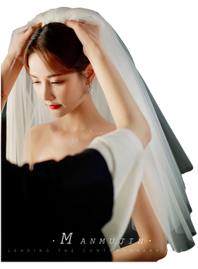 简约双层软网素纱结婚礼新娘头纱