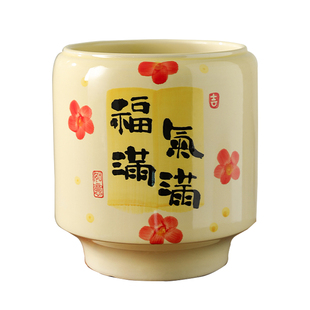 手绘福气满满陶瓷花盆家用中国风室内桌面摆放冬青三角梅专用兰花