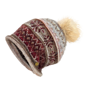 费尔岛风提花毛线帽女冬季保暖毛球针织帽显脸小大头围百搭冷帽潮