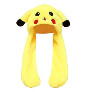 网红一捏耳朵会动的小兔子帽子皮卡丘兔可爱儿童冬女围巾一体头套