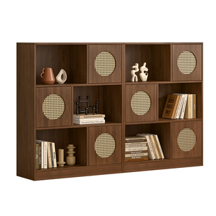 中古风拼色仿藤编储物柜格子柜家用书柜矮柜客厅自由组合边柜F120