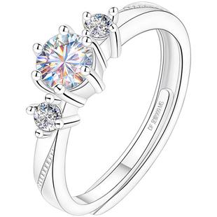 银戒指女999纯银50分莫桑石莫桑钻钻戒求婚女款女士情侣对戒单戒