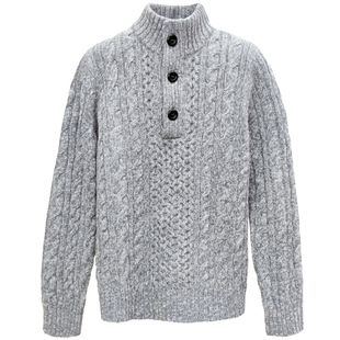 半高领毛衣加厚男冬季羊毛衫麻花100纯羊毛美式复古休闲款针织衫