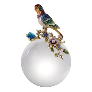 圣朗伦现代轻奢鹦鹉K9水晶玻璃球珐琅彩客厅电视柜摆件家居饰品