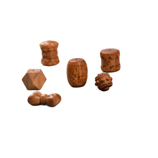 老山檀香木兽面莲花桶珠转运珠配饰通孔手串diy手工吊坠饰品文玩