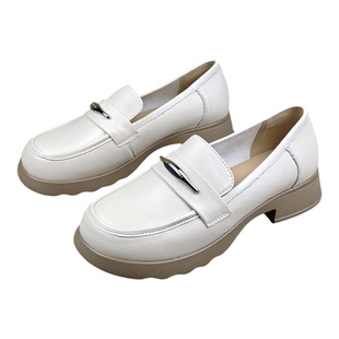 头层羊皮女鞋商场断码英伦风真皮厚底乐福鞋女一脚蹬休闲百搭单鞋