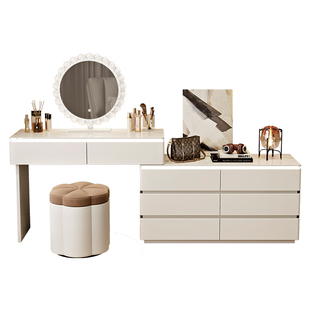 钢化玻璃梳妆台实木斗柜一体卧室现代简约床尾高级化妆桌2025新款