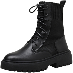 英伦风马丁靴女2025年新款加绒内增高小个子瘦瘦靴子厚底真皮短靴