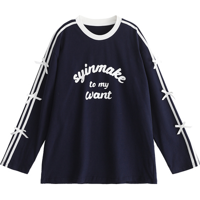 诺诺公主S1N初中生设计感蝴蝶撞色长袖T恤女大童秋学院青少年上衣