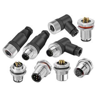 M12航空插头插座防水传感器连接器4芯5孔8针电缆线弯头公母接插件