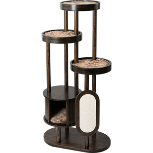 蜜罐猫爬架猫窝猫树一体新中式全实木猫架黑胡桃木色猫别墅080018