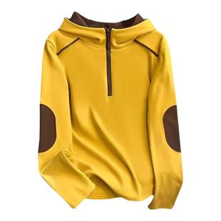 2025秋冬德绒保暖打底衫女连帽洋气半拉链拼色长袖女显瘦气质上衣