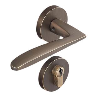 睿高 纯铜门锁室内卧室家用静音金色实木门把手黄铜现代简约锁具