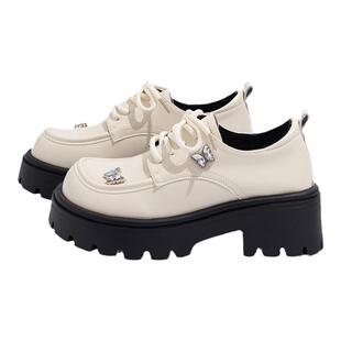 环球厚底白色乐福鞋女2025新款秋季透气蝴蝶百搭单鞋高级感小皮鞋