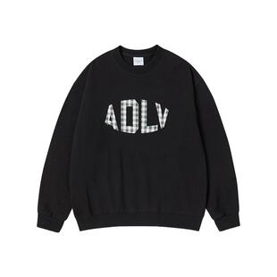 ADLV拼接刺绣圆领套头卫衣25年新款美式黑色灰色男女士进口韩国潮