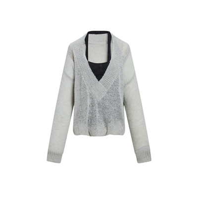 UNR新款假两件挂脖背心拼针织衫