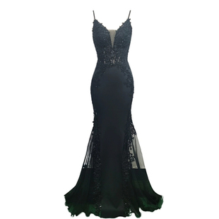 白色吊带晚礼服重工绣花鱼骨收腰显瘦高端名媛结婚纱裙鱼尾主持人