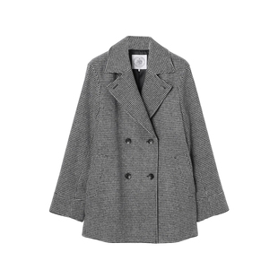 J.PRESS时尚气质简约休闲海狸呢格纹PeaCoat皮大衣女ONWARD