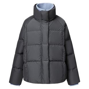 VGRASS冬季新款90白鹅绒插肩袖分割绗缝充绒拼针织层面包羽绒服