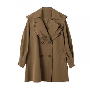 宝诗黎双排扣收腰风衣外套2026春季韩系中长款宽松百搭休闲女装