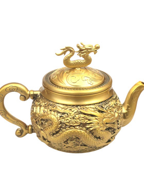 纯黄铜龙凤茶壶茶杯国风高档摆件