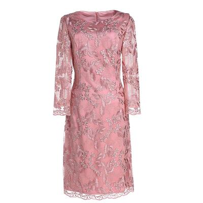 乔万尼春装女商场新款蕾丝气质修身绣花红装七分袖连衣裙中年妈妈