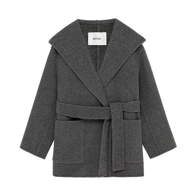 MESUX米岫25冬迪木尔风羊毛双面呢连帽茧型大衣外套MNWUI407