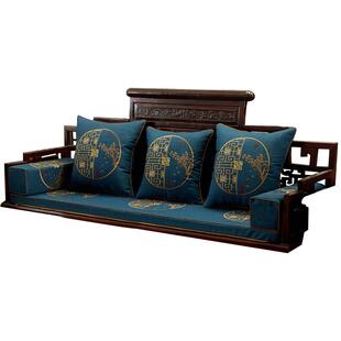 红木沙发坐垫套罩中式棉麻刺绣加厚实木老式五件套家具罗汉床垫子