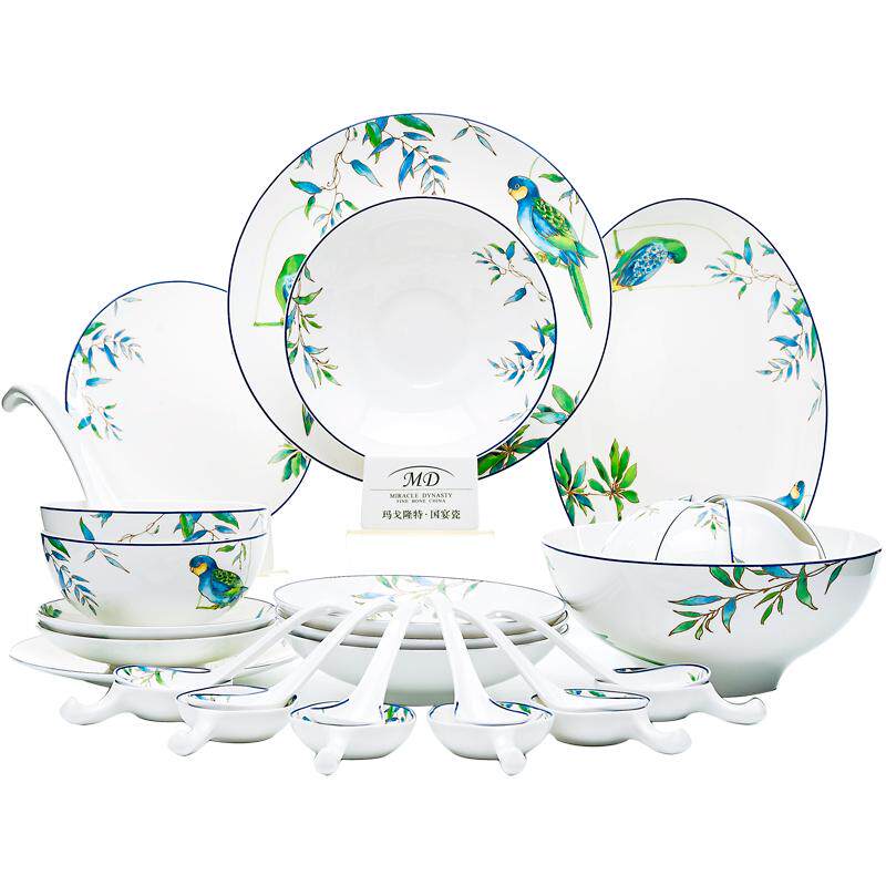 玛戈隆特鹦鹉骨瓷餐具套装碗盘套装高级感新婚结婚碗碟勺套装家用